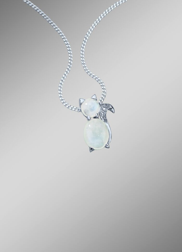 K&auml;tzchen Anh&auml;nger mit echten Mondsteinen 