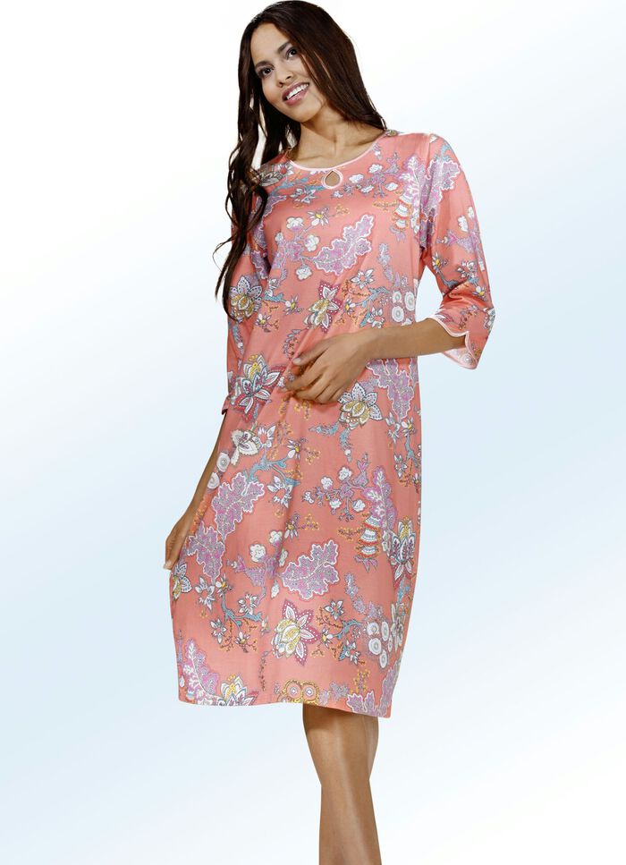 Nachthemd, 3/4-lange &Auml;rmel mit Rundhals ORANGE-BUNT