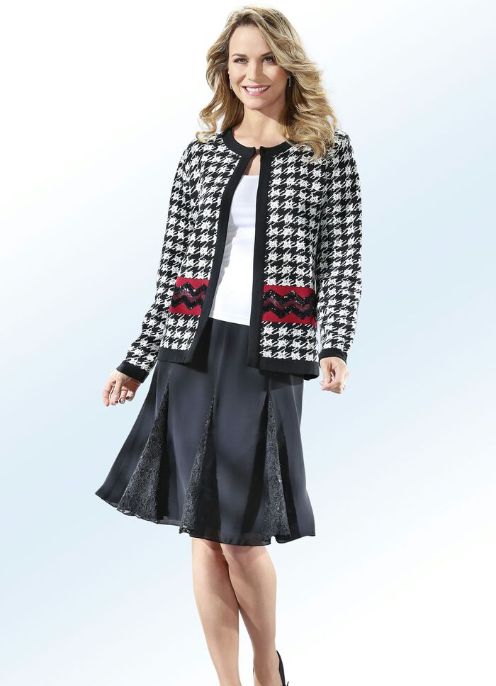 Bahnenrock mit edlen Spitzeneins&auml;tzen in 3 Farben SCHWARZ