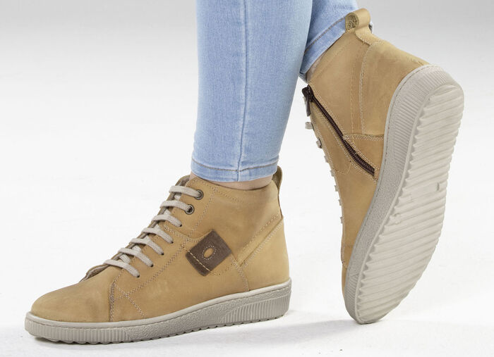 ELENA EDEN Schnür-Bootie aus Nubukleder, mit Leder-Applikation CURRY