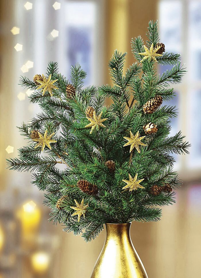 Tannenzweige, 2er-Set aus Kunstmaterial mit echten Zapfen 