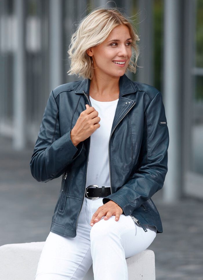 Lederkurzjacke mit Reverskragen 
