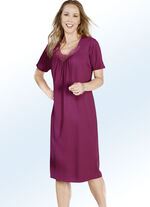 Dreierpack Nachthemden mit Stickereispitze, wadenlang sowie kurzen Ärmeln 