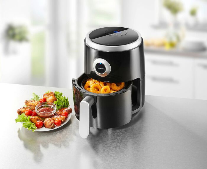 Energiesparende Hei&szlig;luftfritteuse SCHWARZ-SILBER
