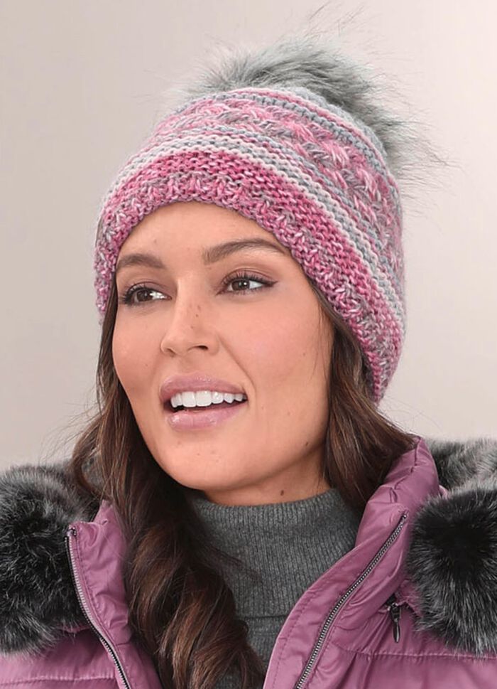 Interessante Damen-M&uuml;tze, mit Bommel ROSA