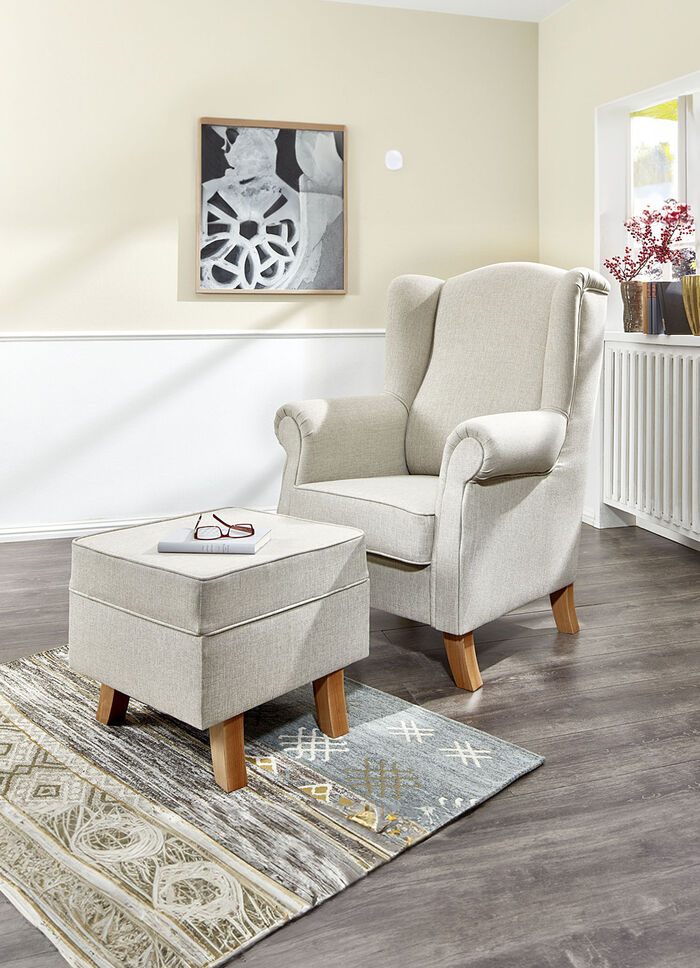 Ohrenbackensessel mit Hocker BEIGE-BUCHE