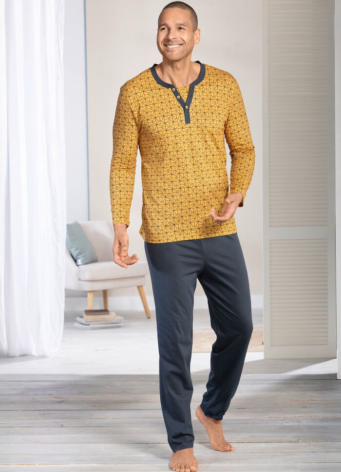 Schlafanzug mit Knopfleiste und offenen Abschl&uuml;ssen 