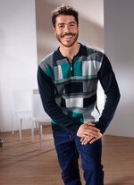 Sportiver Polopullover in 2 Farben MARINE-PETROL-GRAU MELIERT