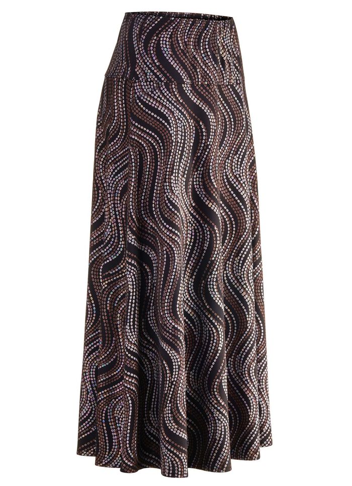 Rock mit edel schimmerndem Glanzdruck SCHWARZ-BRAUN-MULTICOLOR