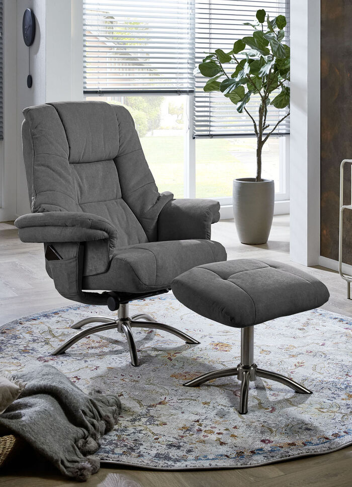 Relax-Sessel mit Hocker und Gestell aus Metall DUNKELGRAU