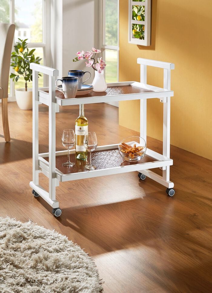 Servierwagen aus massivem Buchenholz WEISS