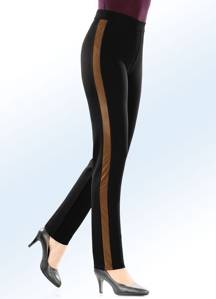 Hose im angesagten Materialmix SCHWARZ-COGNAC
