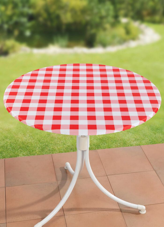 Spann-Tischdecke mit rustikalem Karo-Dessin 