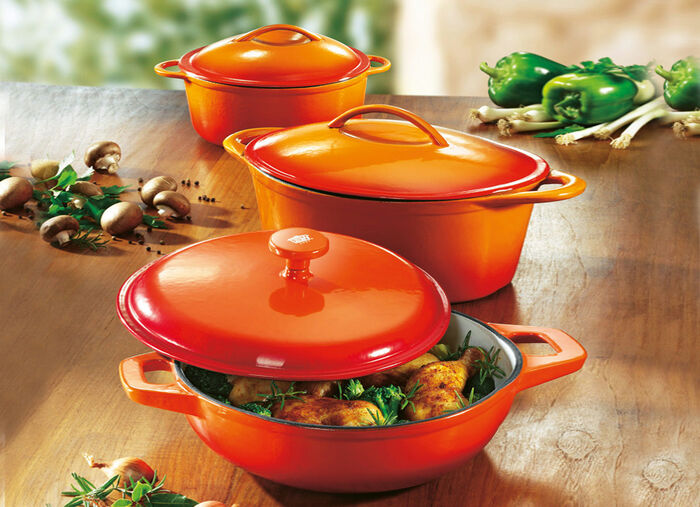 Gusseisen-Schmortopf und -Br&auml;ter ORANGE