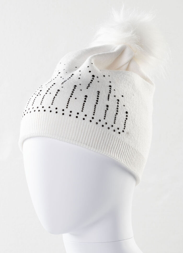 Stilvolle Damen-M&uuml;tze mit Glitzersteinchen NATURWEISS