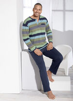 Schlafanzug mit Knopfleiste, garngef&auml;rbtem Ringeldessin / nachhaltiger Baumwollanbau 