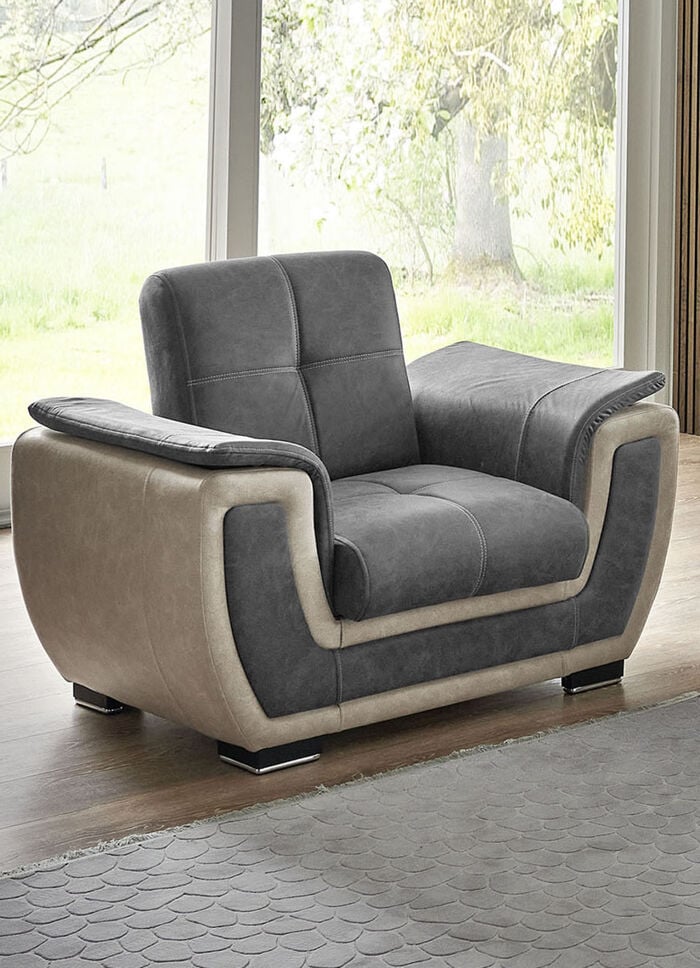 Polstermöbel mit Liegefunktion und Bettkasten GRAU-CREME