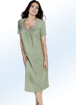 Dreierpack Nachthemden mit Stickereispitze, wadenlang sowie kurzen Ärmeln 