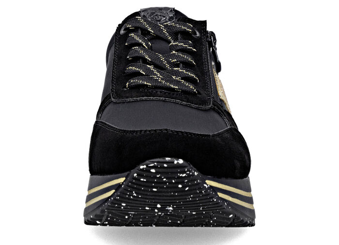 Remonte, trendige Damen-Sneaker, Weite G, mit herausnehmbarem Fußbett SCHWARZ-GOLD