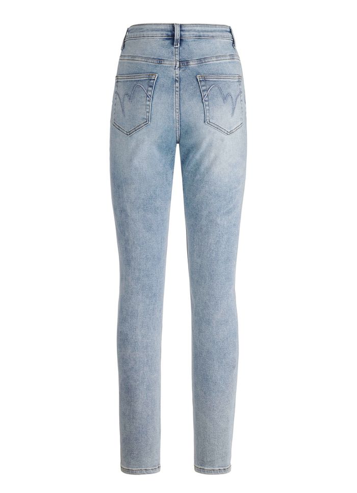 Jeans mit Strasszier und gl&auml;nzenden Bl&uuml;tenmotiven 