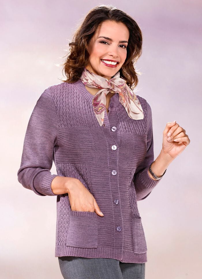 Strickjacke mit Strukturmix MAUVE
