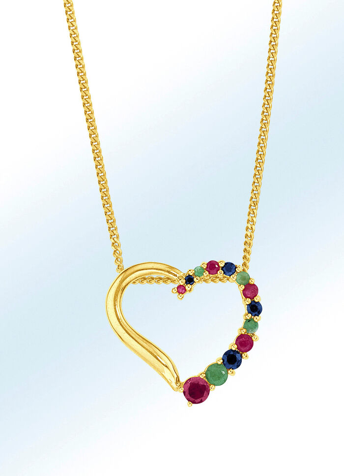 Herz-Anh&auml;nger mit echt Rubin, Safir und Smaragd 