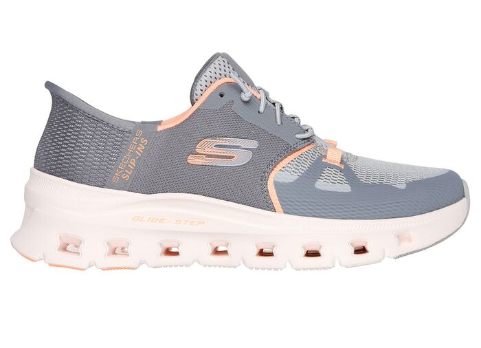 SKECHERS Sneaker mit geformter Slip-Ins Fersenplatte GRAU-ORANGE