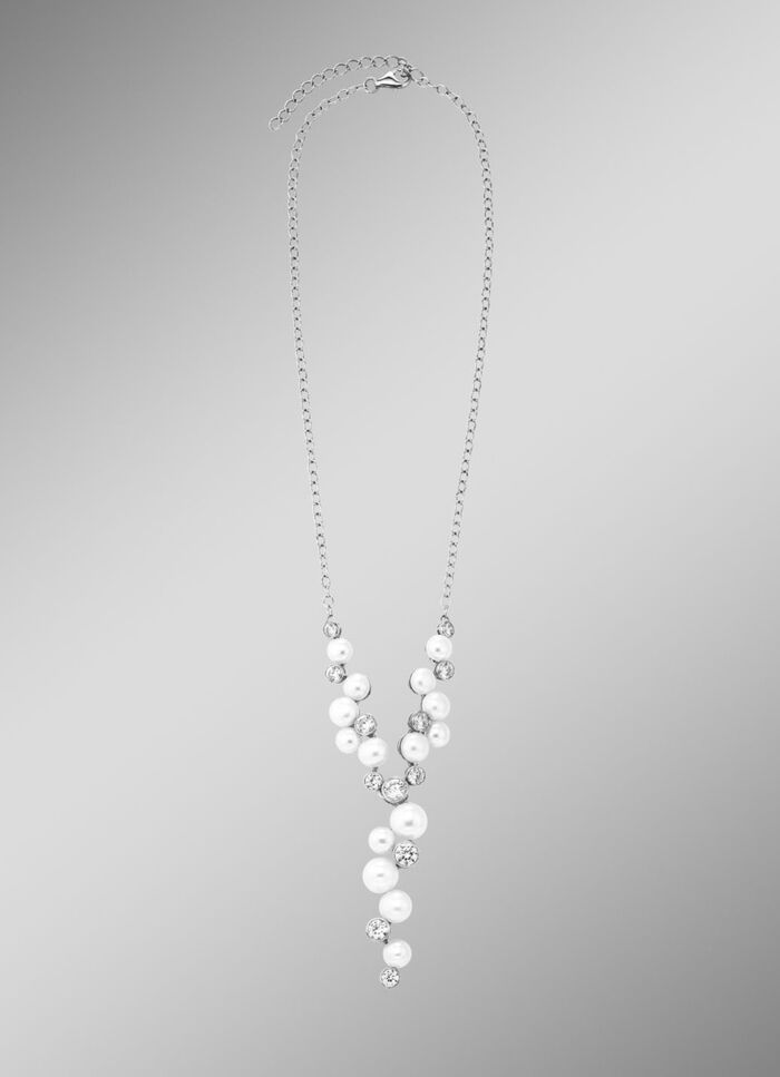 Y-Halskette mit Süßwasser-Zuchtperlen und synth. Zirkonia 