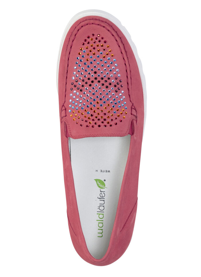 Waldläufer Mokassin-Slipper mit bunten Glitzersteinchen besetzt HELLROT