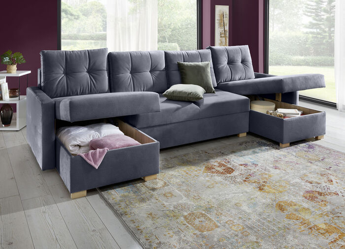 Gemütliche Wohnlandschaft mit Bettfunktion ANTHRAZIT