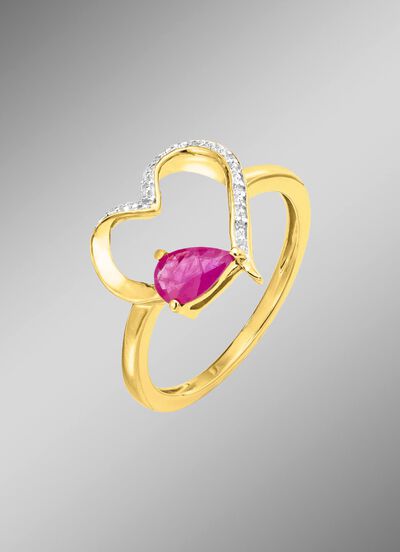 Damenring mit echt Rubin im herzf&ouml;rmigen Ringkopf 