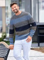 Rundhalspullover mit Strukturdessin BEIGE-BLAU-MARINE GESTREIFT