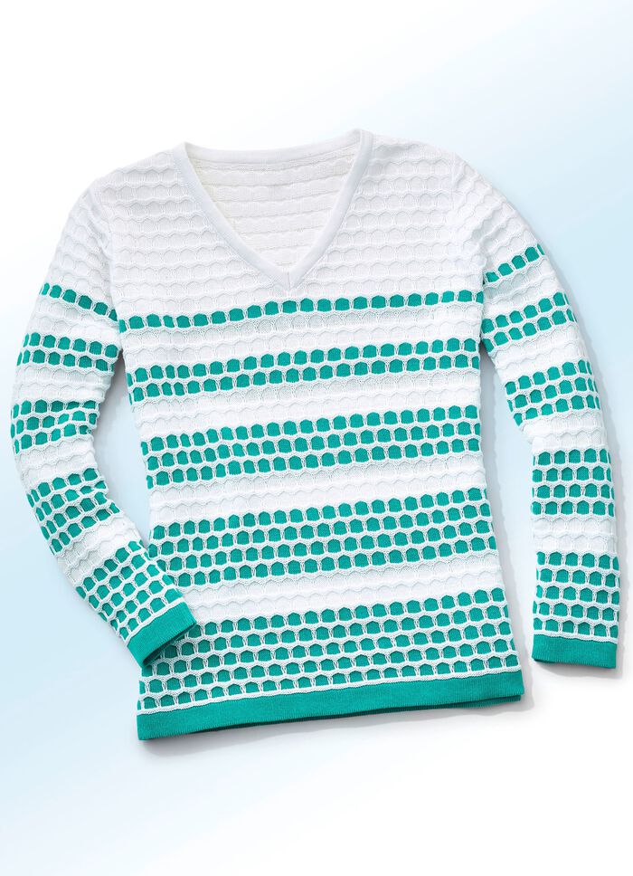 Pullover in 2 Farben mit pfiffigem Dessin JADEGR&Uuml;N-WEISS