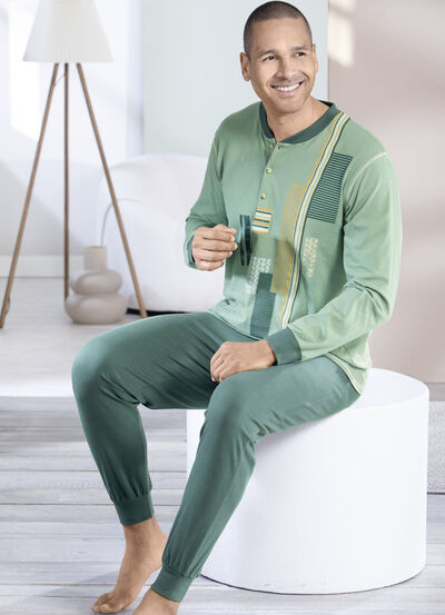 Schlafanzug mit Knopfleiste und Bündchenabschlüssen 