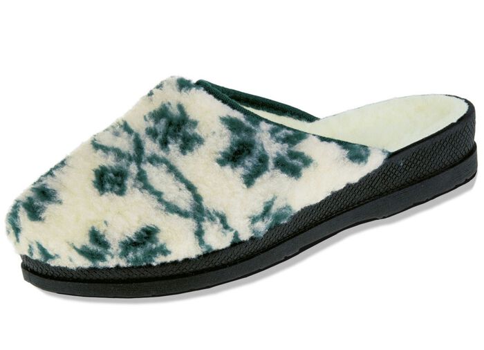 Pantoffel aus bedrucktem Pl&uuml;schmaterial 