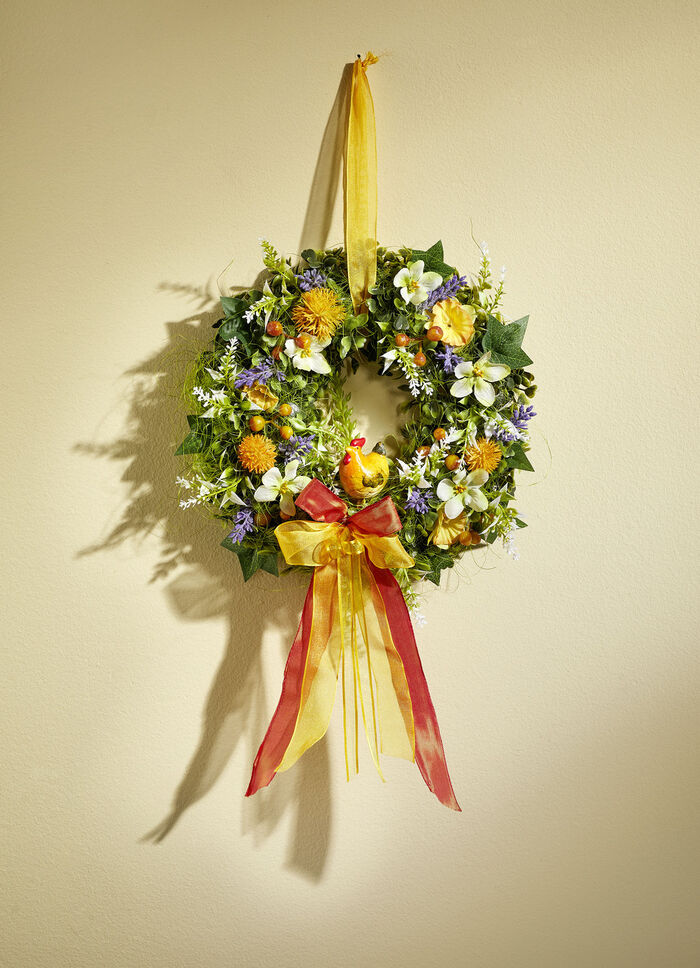 Wandkranz mit Keramikhuhn 