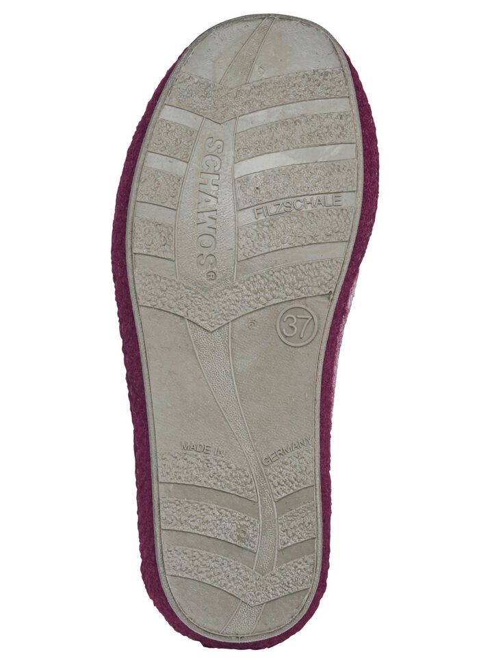 Pantoffel mit dezentem Bl&uuml;tendruck HELLGRAU-BORDEAUX