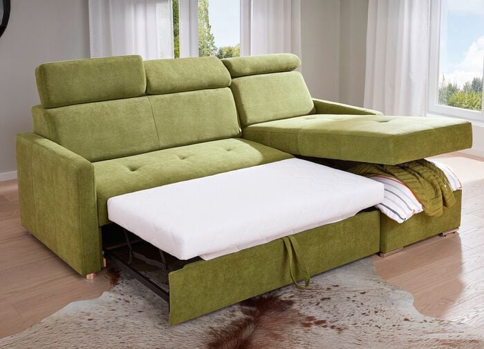 Funktions-Polsterecke mit Bettkasten GRÜN