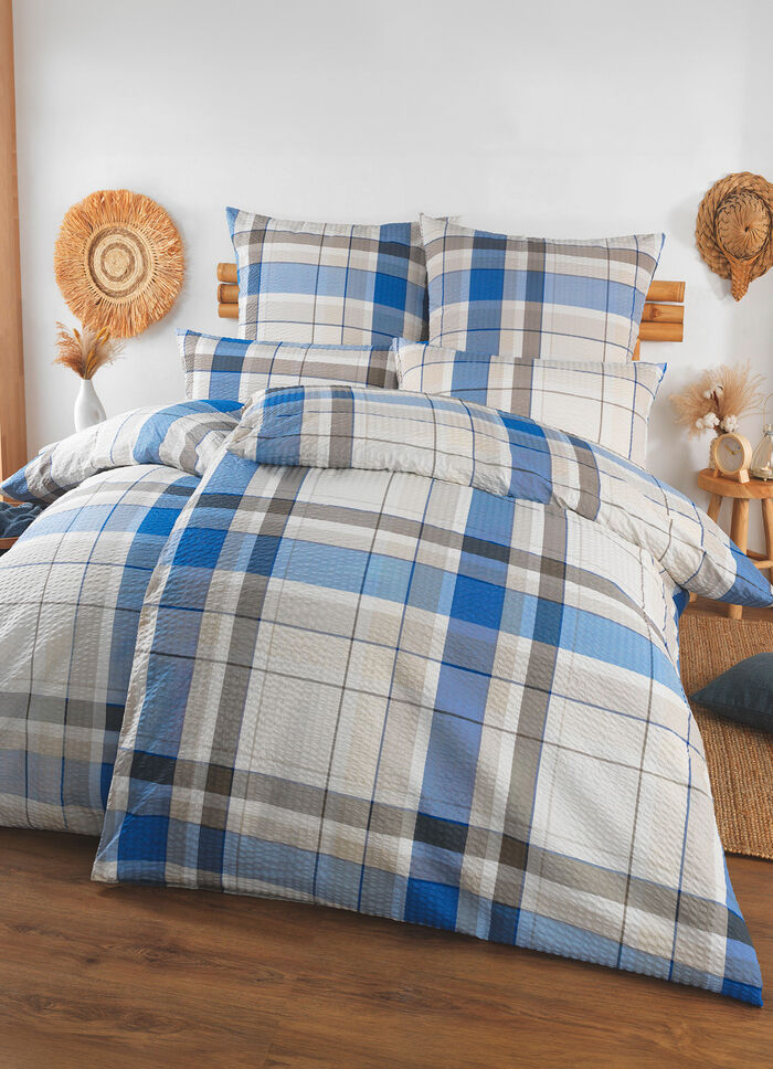 Seersucker Bettwäsche-Garnitur von Florella BLAU-GRAU