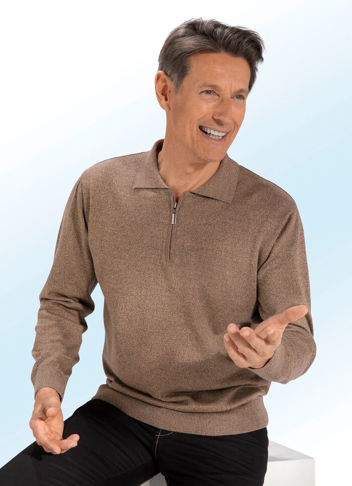 Polopullover mit kurzem Rei&szlig;verschluss in 3 Farben BRAUN MEL.