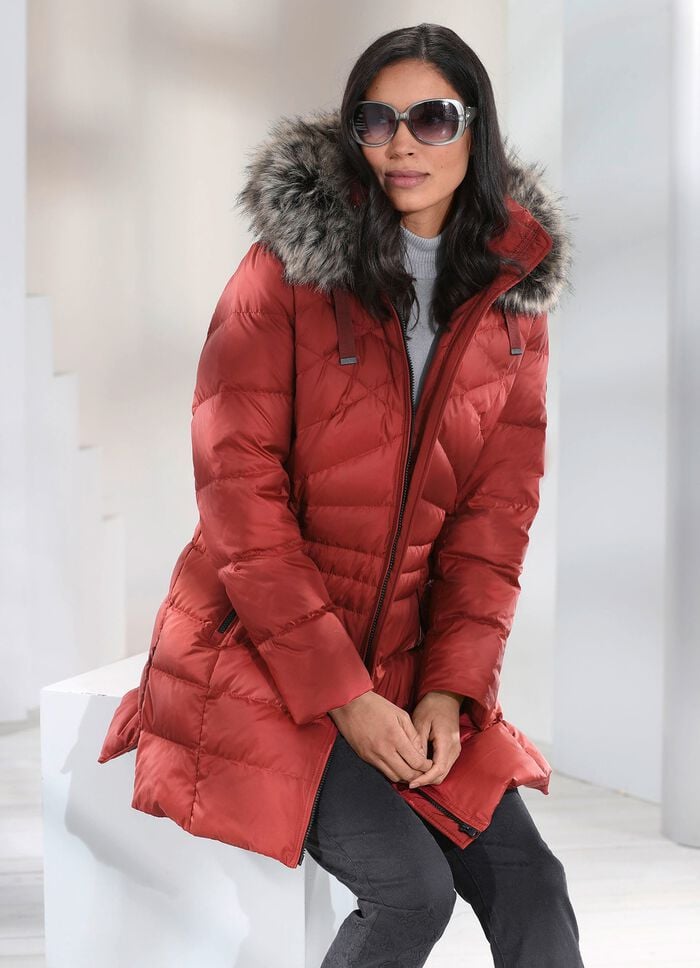 Daunen-Longjacke in 2 Farben ZIEGELROT