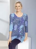 Longshirt mit F&auml;ltelung im Vorderteil in 3 Farben BLAU-BUNT