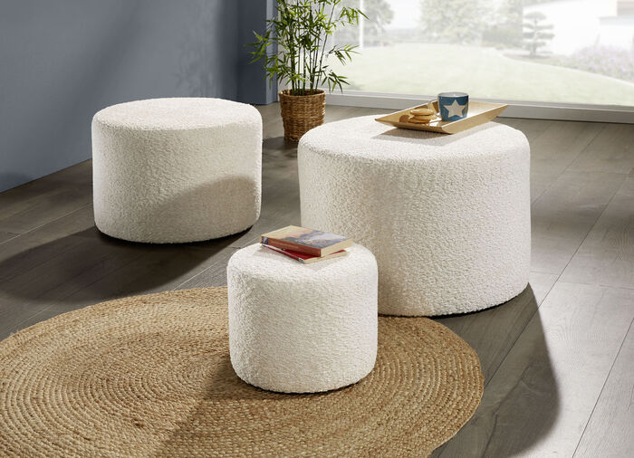 Hockerset, 3-teilig, mit angenehm flauschigem Stoff CREME