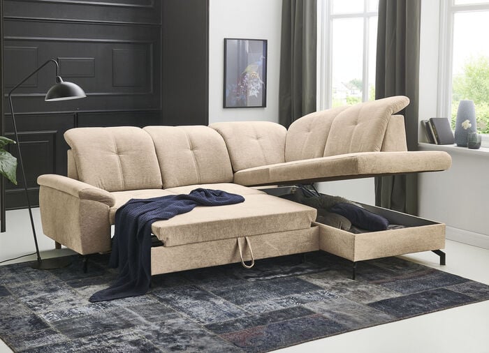 Moderne Polsterecke mit Bettfunktion und Bettkasten BEIGE