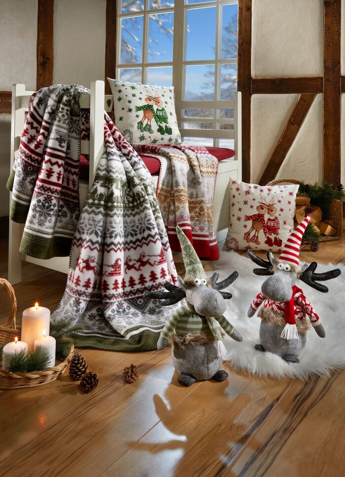 Kissenbezug mit Rentierpaar in Samtoptik ROT