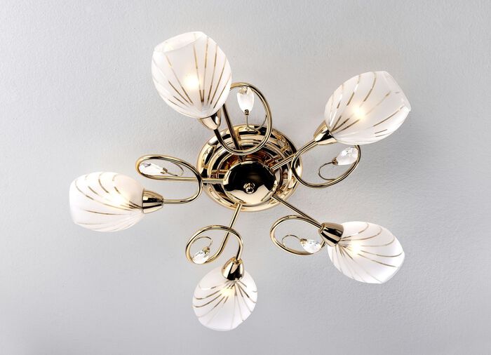 Deckenleuchte aus Metall und Glaslampenschirmen GOLD