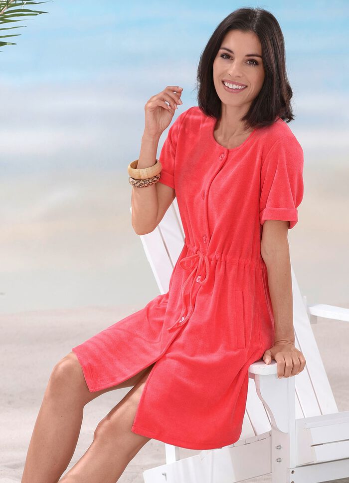 Frottier-Kleid mit durchgehender Knopfleiste KORALLE