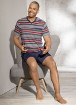 Shorty mit V-Ausschnitt, Brusttasche und garngef&auml;rbtem Ringeldessin 