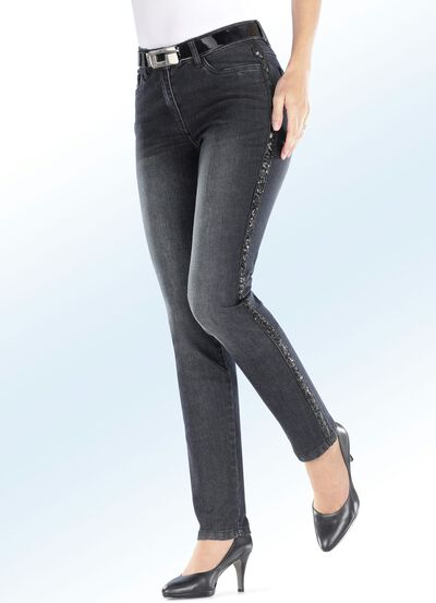 Edel-Jeans mit trendigem Pailletten-Zierband 