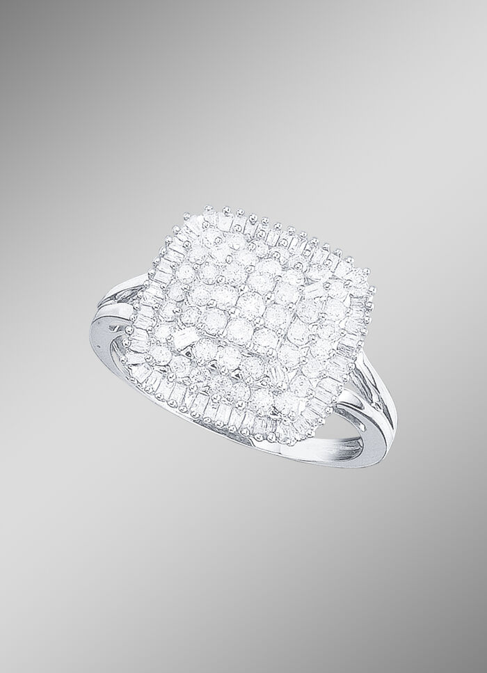 Damenring mit Diamanten und Baguette-Diamanten 